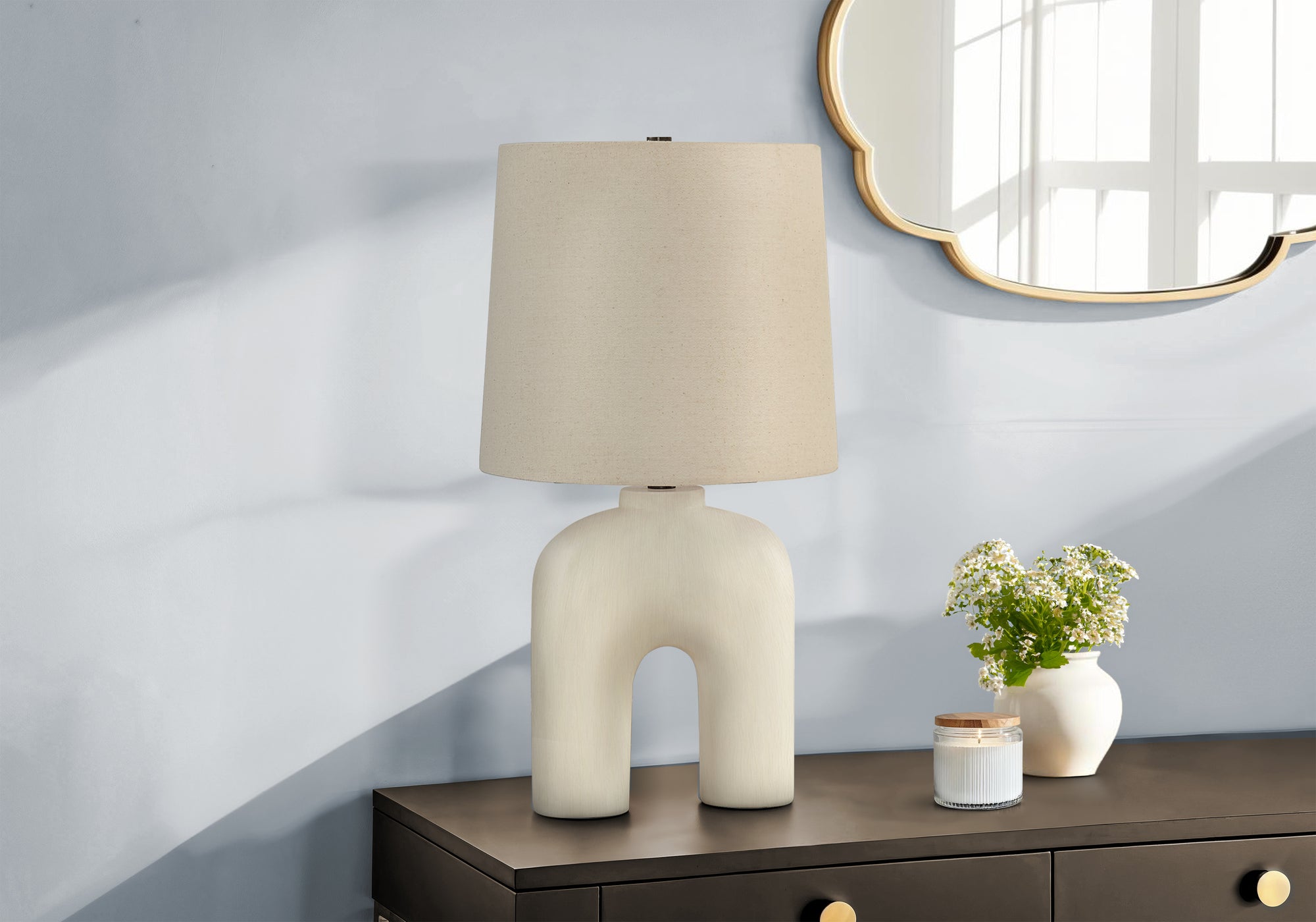 Lighting, 25'h, Table Lamp, Cream Resin, Beige Shade, Modern