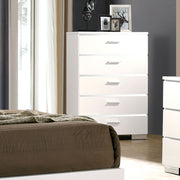 1pc Chest Contemporary Style Five Drawers Chrome Accents High Gloss Coating White And Chrome Finish Bedroom