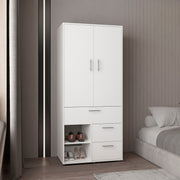 Alpine Armoire With Double Doors, Hanging Rod And Interior Shelves, Freestanding Modern Wardrobe Closet, White