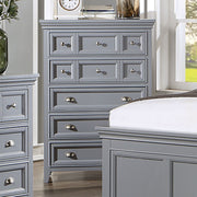 Transitional Style 1pc Chest 5-Drawers Cup Handle And Round Knobs Felt Line Drawers Ball Bearing Glides Gray Finish