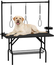 47''Large Dog Grooming Table, Foldable Pet Station at Home, Dog Grooming Table,Adjustable Cat Drying Desktop with Arms, Nooses, Mesh Tray (47Inch Pet Grooming Table Black)