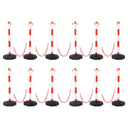 12 Pack Traffic Delineator Post Cones with Fillable Base, Adjustable Plastic Safety Barrier with 5Ft Plastic Chain, Outdoor and Indoor Crowd Control Stanchion for Traffic Control and warning W/R