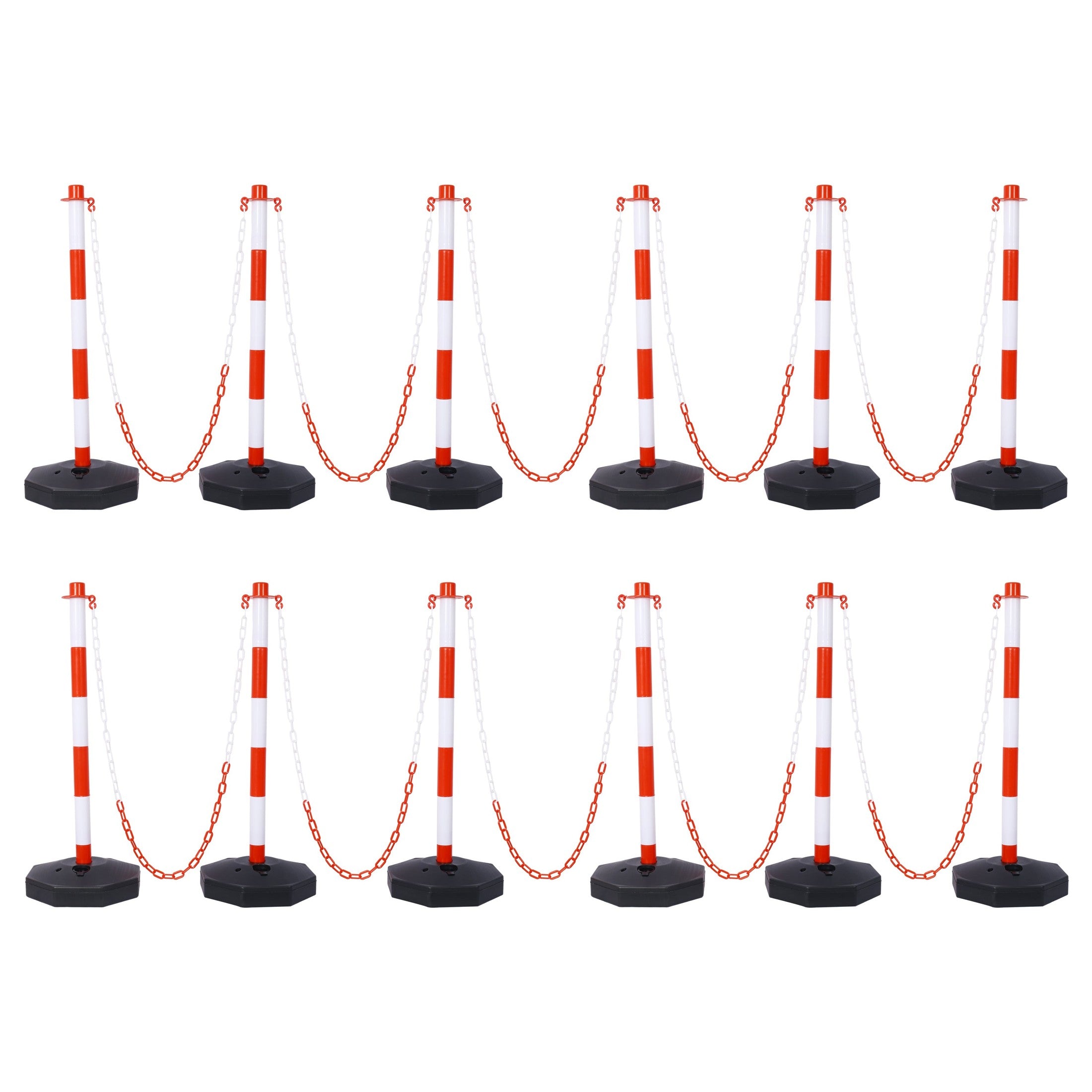 12 Pack Traffic Delineator Post Cones with Fillable Base, Adjustable Plastic Safety Barrier with 5Ft Plastic Chain, Outdoor and Indoor Crowd Control Stanchion for Traffic Control and warning W/R