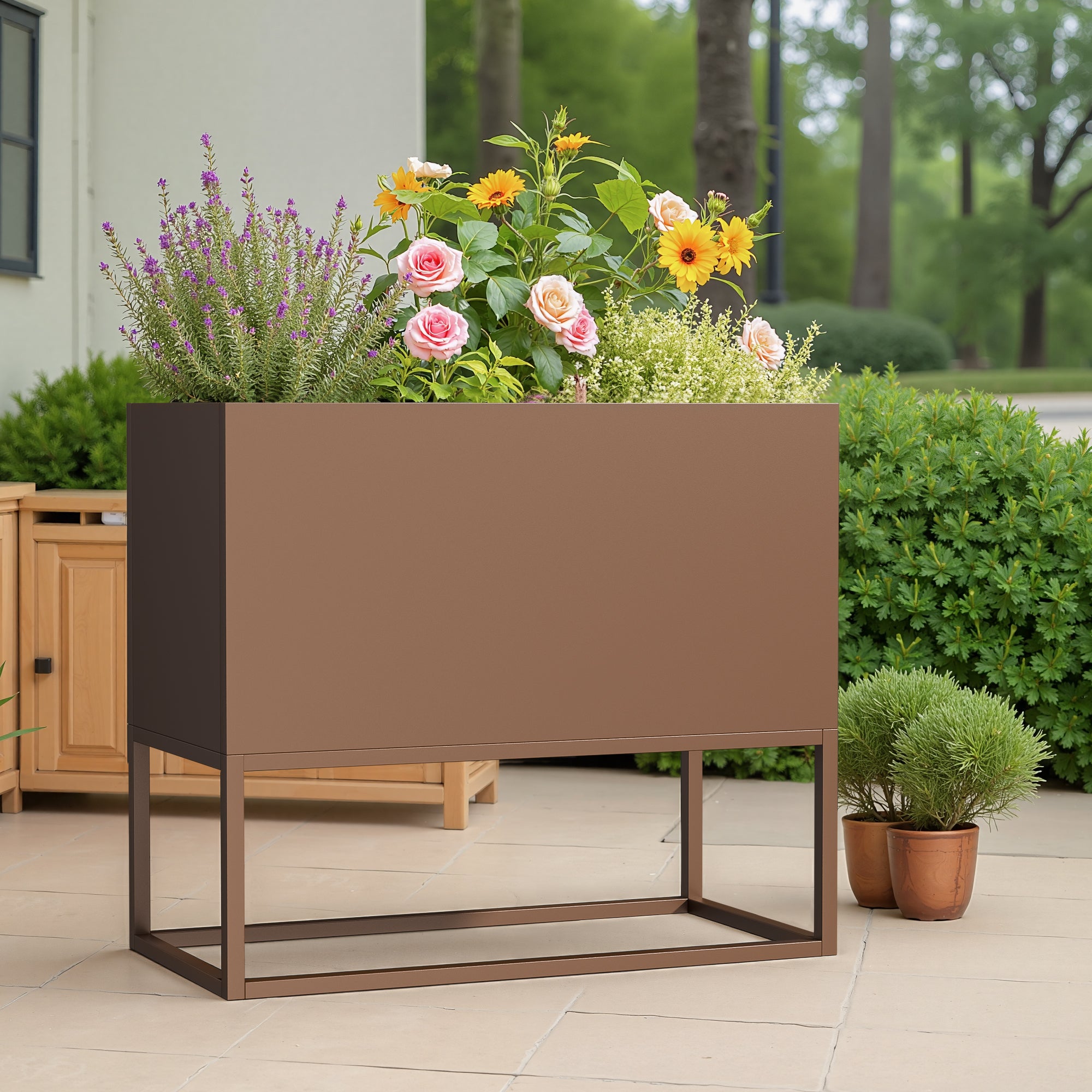 36*18*18 inch Large Metal Rectangular Planter with Shelves and Drainage Holes for Indoor/Outdoor Use, Perfect for Tall Plants, Flowers, or Shrubs in High-Traffic Areas