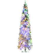HOMCOM 6ft Tall Prelit Pencil Artificial Christmas Tree Holiday Décor with 407 Snow Flocked Branches, 250 Warm White or Colorful LED Lights, Downswept Shape
