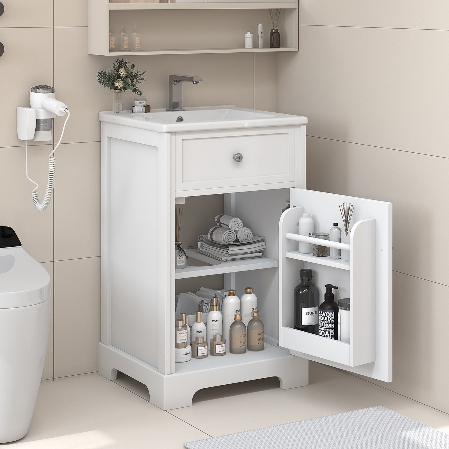 20' Bathroom Vanity with Sink, Bathroom Cabinet with Soft Closing Door, Storage Rack and Adjustable Shelve, White (Old Sku:	
N725P218017K)