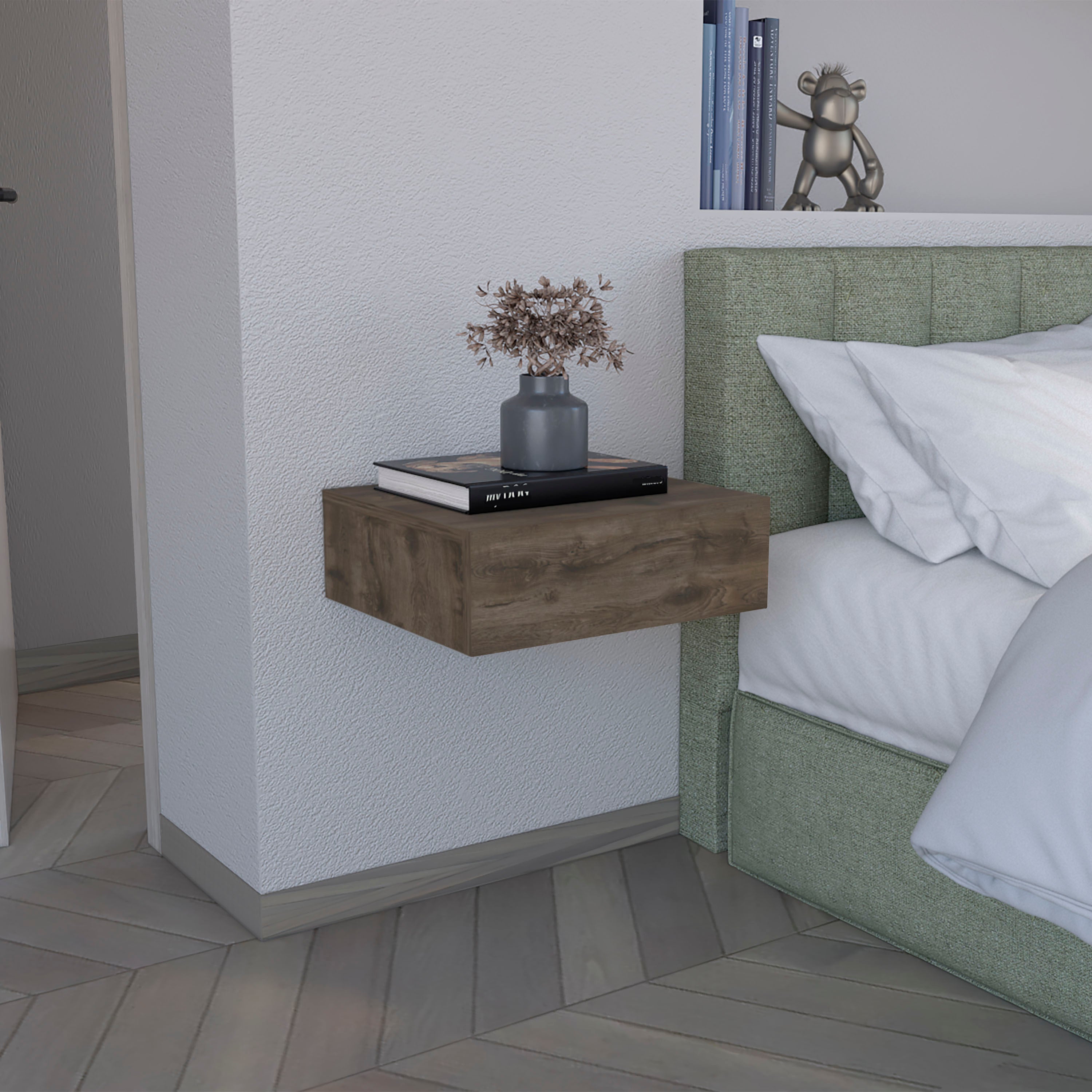 Floating Nightstand 5'H, Modern Wall-Mounted Bedside Shelf with Drawer, Dark Brown