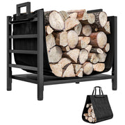 Outsunny Firewood Rack with Removable Log Carrier, Heavy Duty Log Rack with Handles, Indoor Outdoor Wood Storage Holder for Fireplace, 19.3' x 13.4' x 17.3', Black