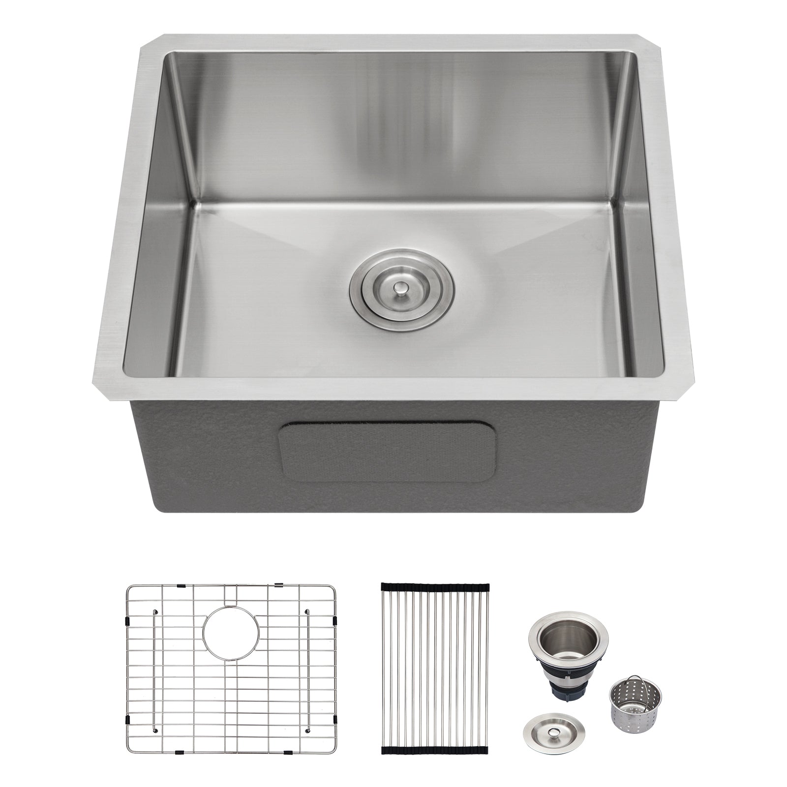 21 Inch Undermount Stainless Steel Kitchen Sink 16 Gauge with 9 Inch Deep Single Bowl in Brushed Nickel