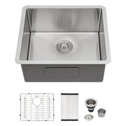 21 Inch Undermount Stainless Steel Kitchen Sink 16 Gauge with 9 Inch Deep Single Bowl in Brushed Nickel