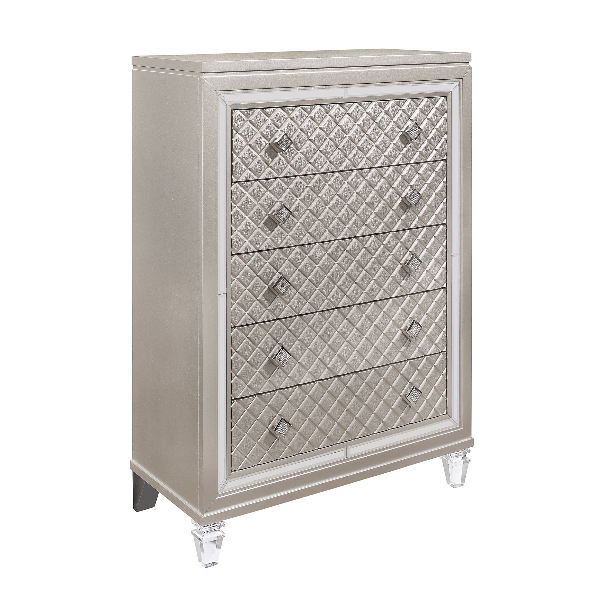 CROSS GLAM Champagne Chest with Mirror Accents Solid Wood & MDF 37.68' Length