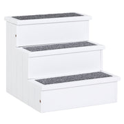 PawHut 3 Step Wooden Carpeted Non Slip Pet Stairs Ramp for Cats and Small Dogs - White