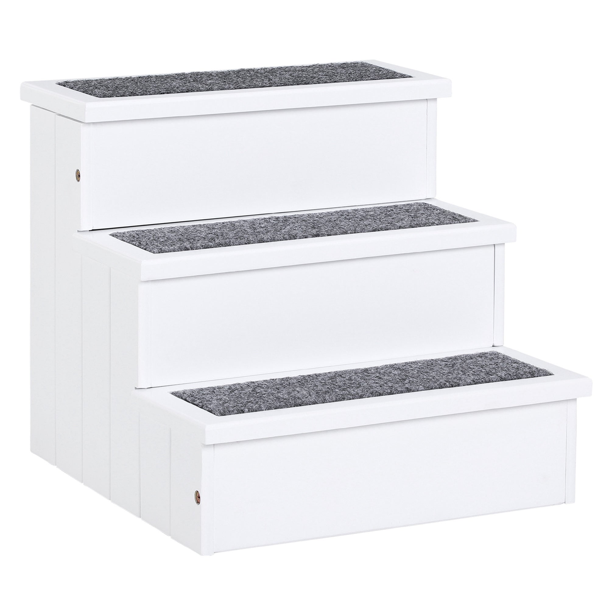 PawHut 3 Step Wooden Carpeted Non Slip Pet Stairs Ramp for Cats and Small Dogs - White