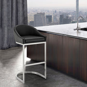 Katherine 30' Bar Stool in Brushed Stainless Steel with Black Faux Leather