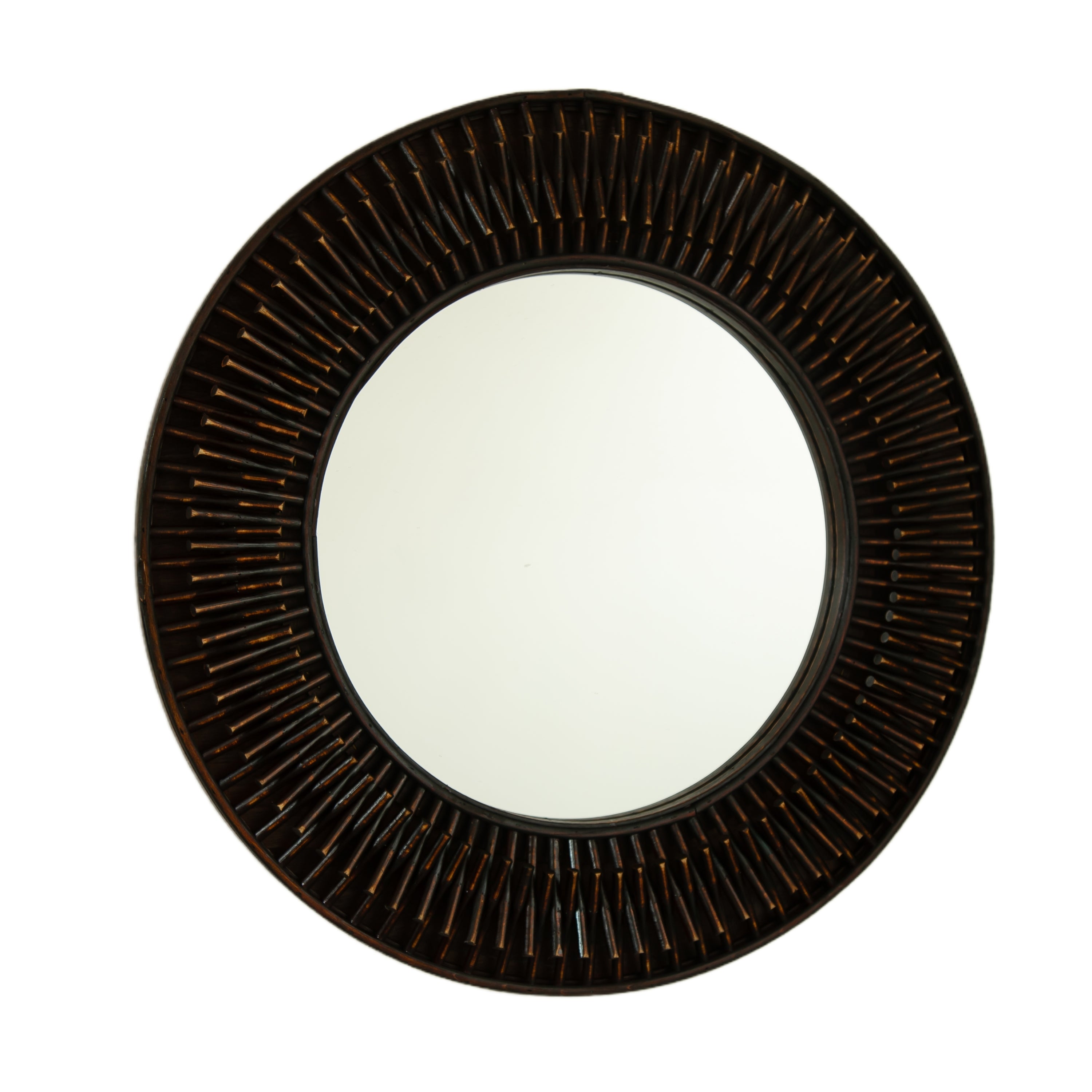24'' Aura Mirror, Dark Bamboo Artistry Circle Wall Mirror, Natural Log-style, Suitable for Bathroom, Bedroom, Living Room, Entryway, etc.