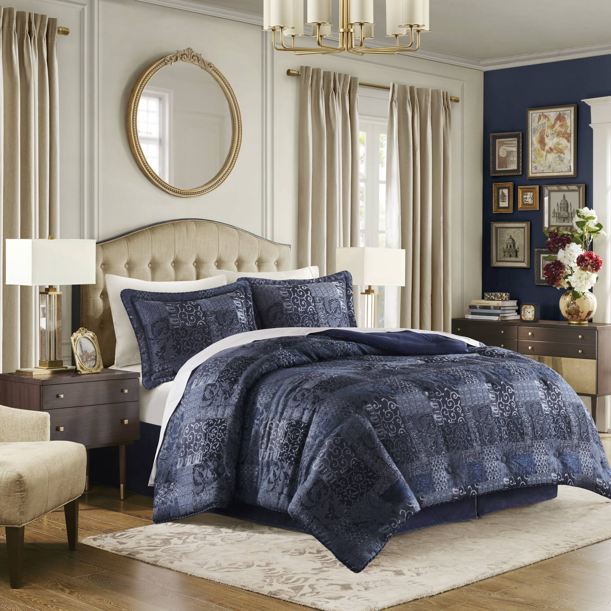 4 PCS King Comforter Set Navy