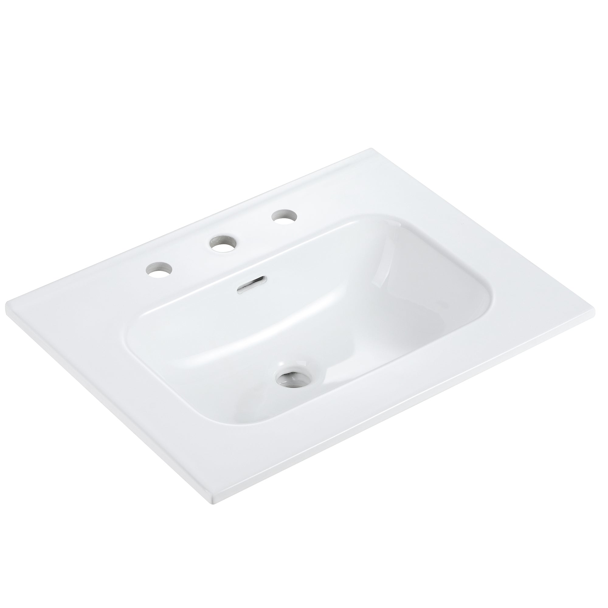 BB0924Y331, Integrated white ceramic basin with three predrilled faucet holes, drain assembly NOT included