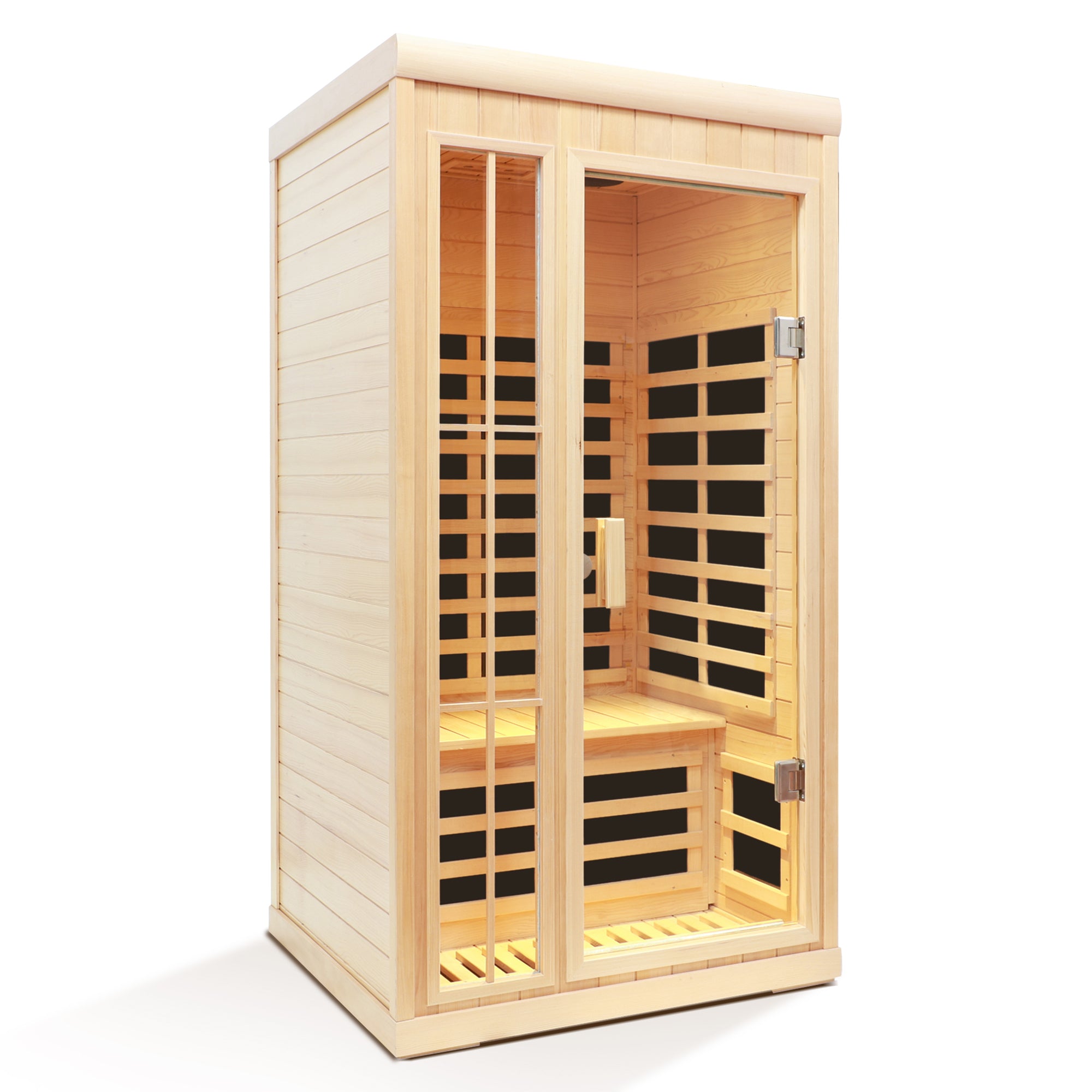 Deluxe Version Plus One Person Far Infrared Hemlock Sauna Room with LED Color Lights and Bluetooth Audio