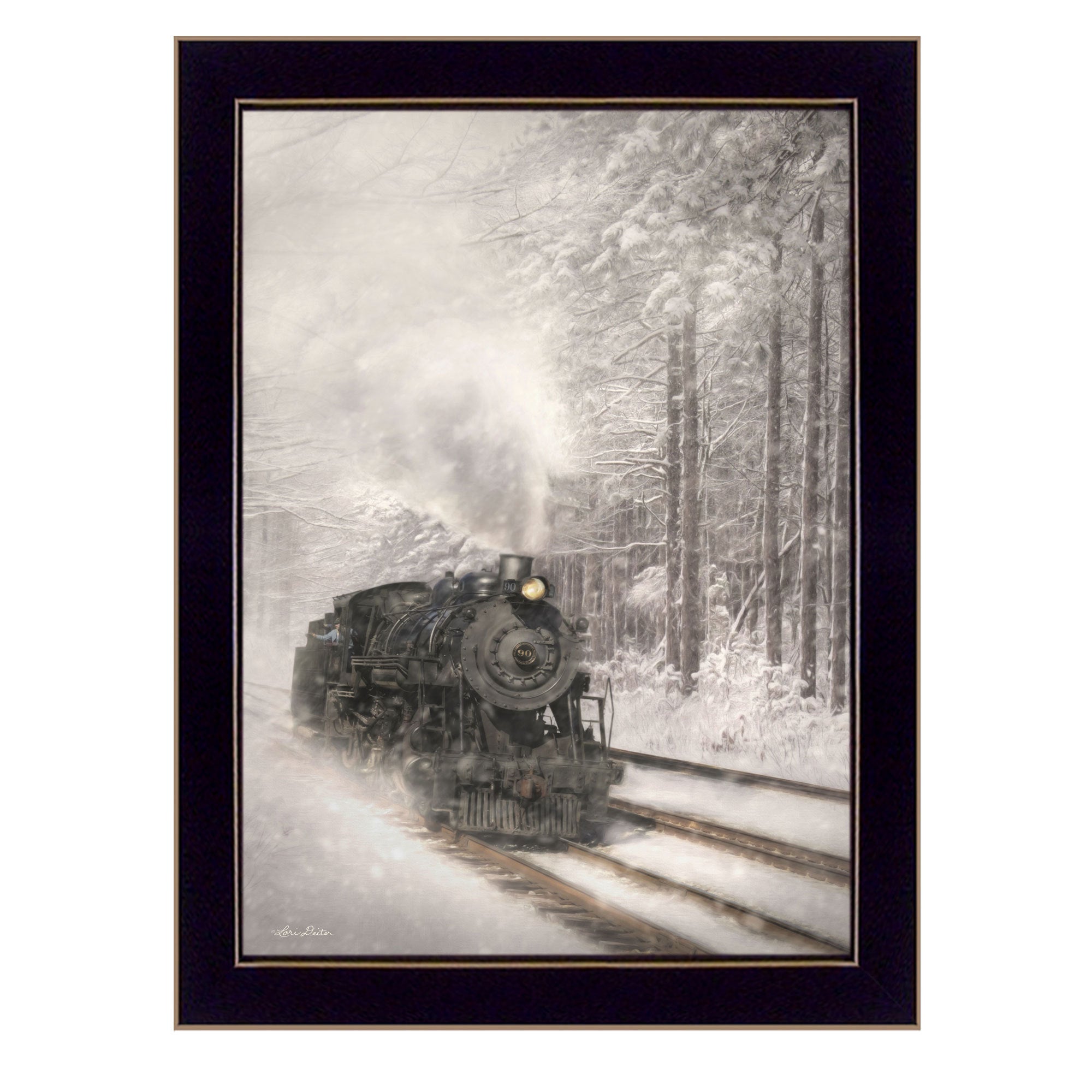 'Snowy Locomotive' by Lori Deiter, Ready to Hang Framed Print, Black Frame
