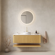 HIZON 48' Bathroom Vanity with Sink, Wall-Mounted Plywood Bathroom Storage Cabinet with Drawers and Open Shelf, Sintered Stone Countertop and Ceramic Basin, Pre-assembled, Corolla Oak Woodgrain Color