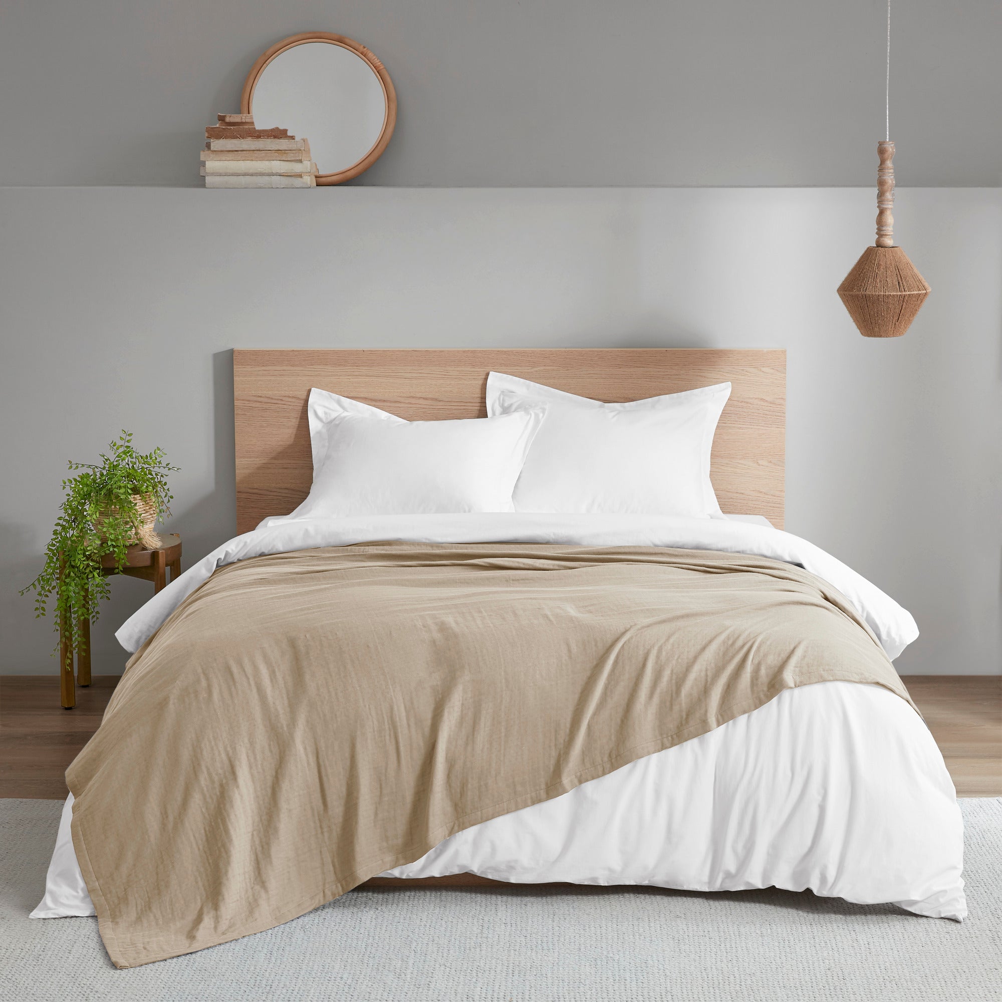 1 PCS Full/Queen 100% Cotton Lightweight Blanket Tan