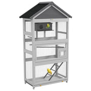 PawHut Wooden Bird Aviary, 67' Outdoor Bird Cage with Slide-Out Tray, Three Doors, Birdhouse, Ladder, Perches for Finches, Parakeets, Gray