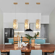 4' Modern Crystal Pendant Light - 3 Pack, Adjustable Hanging Ceiling Lamp with Crystal Prism Design for Dining Room, Kitchen Island, and Living Room -Golden Finish