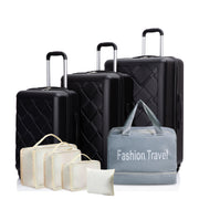 Hardshell Suitcase  with Spinner Wheels ABS Luggage Sets Lightweight Durable Suitcase,8-Piece Set (20/24/28+portable handbag + 4 pieces storage bag set) , BLACK