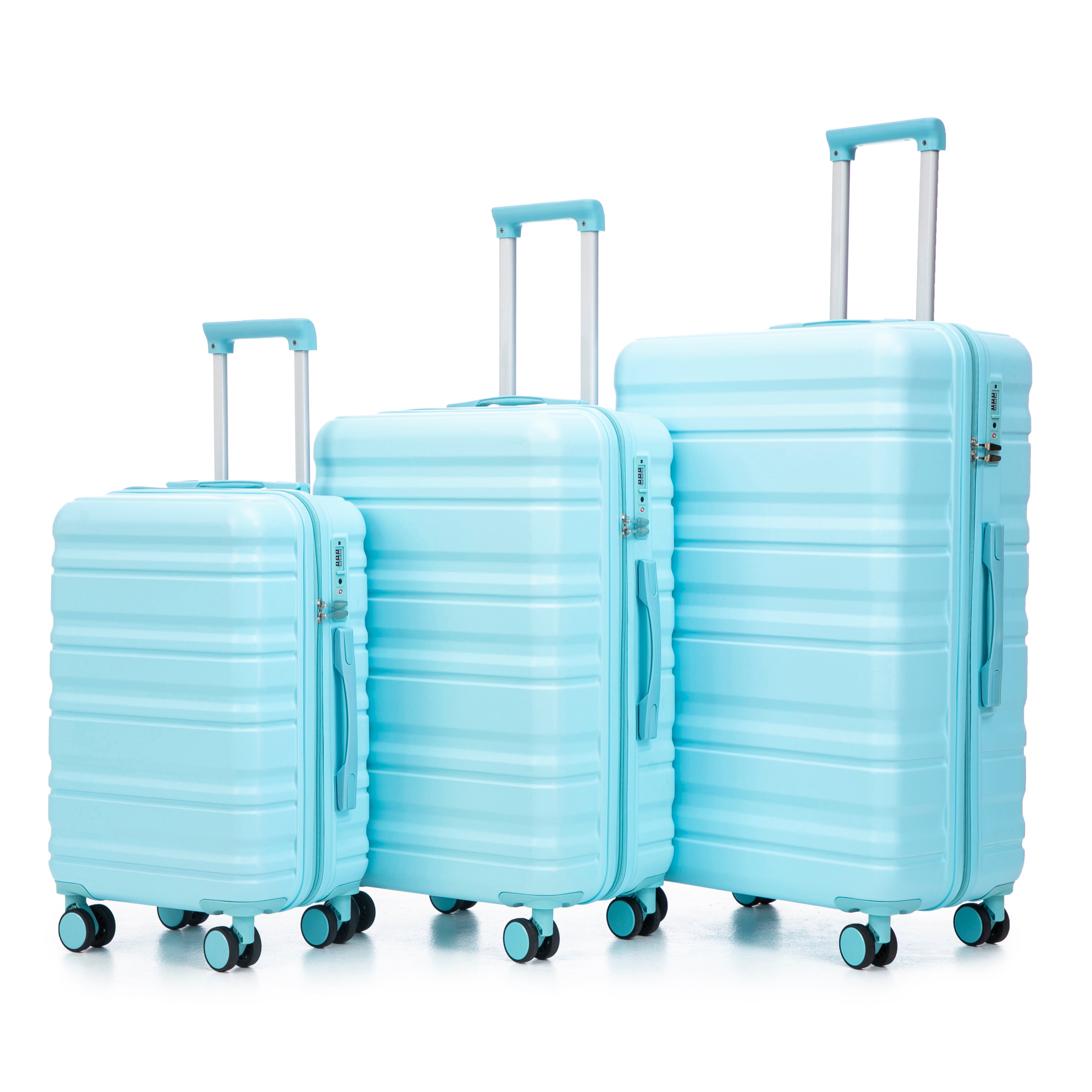 HIFINE TOURIST 20'/24'/28' 3 pcs/set in ABS Spinner Wheel Luggage, Carry on Suitcase, Matching Color, TSA Combination Lock (Blue)