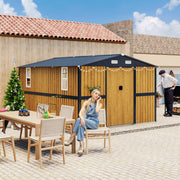 10X12 FT Outdoor Steel Storage Shed with Lockable Doors, 2 Windows, Garden Shed Ideal for Backyard, Patio Storage,Chicken Coop(Wood Panels & Frame Floor Not Included)