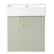 Modern Floating Bathroom Vanity with Ceramic Basin and Left Side Storage, Green, 21.6 inches