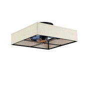 16.6' Square Fabric Farmhouse Flush Mount Ceiling Fan ,Reversible Motor, DC Remote Control,7 PCS PC Blades,6 Speed Ceiling Fan,Timing, for Bedroom Kitchen Living Room--NOT Included Bulbs