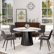 53.15'Modern Artificial Stone Round Black Carbon Steel Base Dining Table-Can Accommodate 6 People