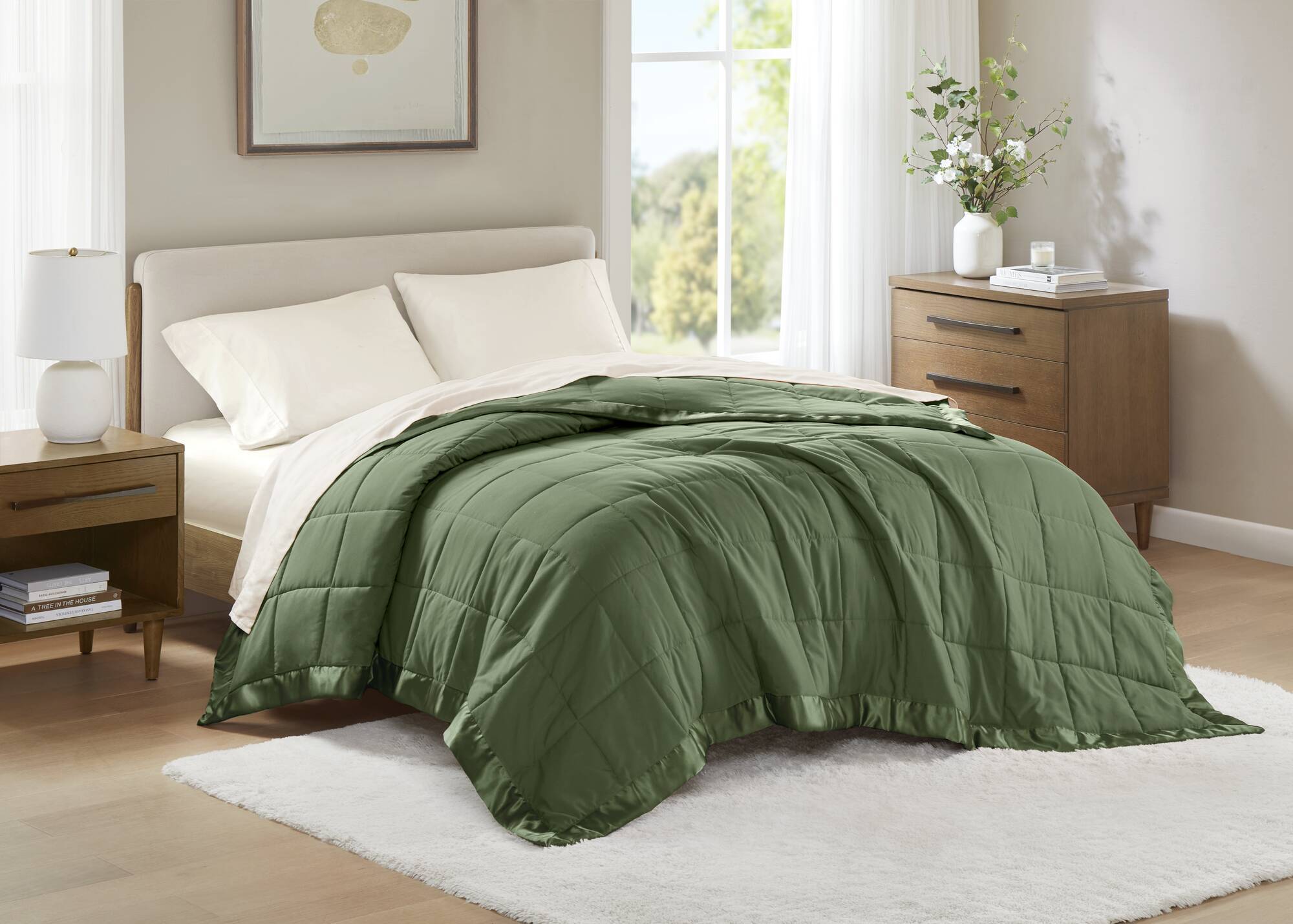1 PCS King Lightweight Down Alternative Blanket with Satin Trim Green