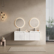 60' Bathroom Vanity With Resin Sink, Soft Close Doors and 1-Side Cabinet, Float Mounting Design, Glossy White, Plywood(KD-Packing)-24'x2 + 12'