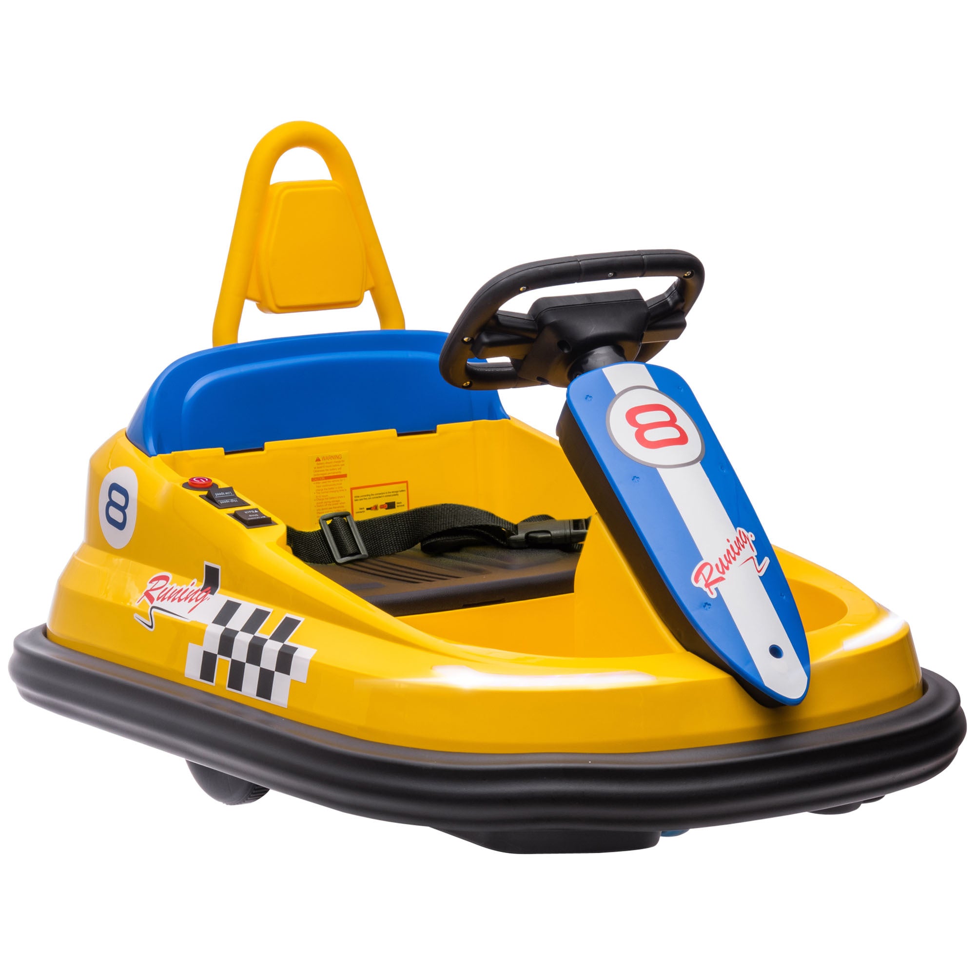 Aosom Toddler Bumper Car, 360° Rotation 6V Kids Electric Ride on Bumper Car with EVA Bumper Edges, Twins Motor, Songs, Horn, LED Lights, Safety Belt for 18-48 Months, Yellow