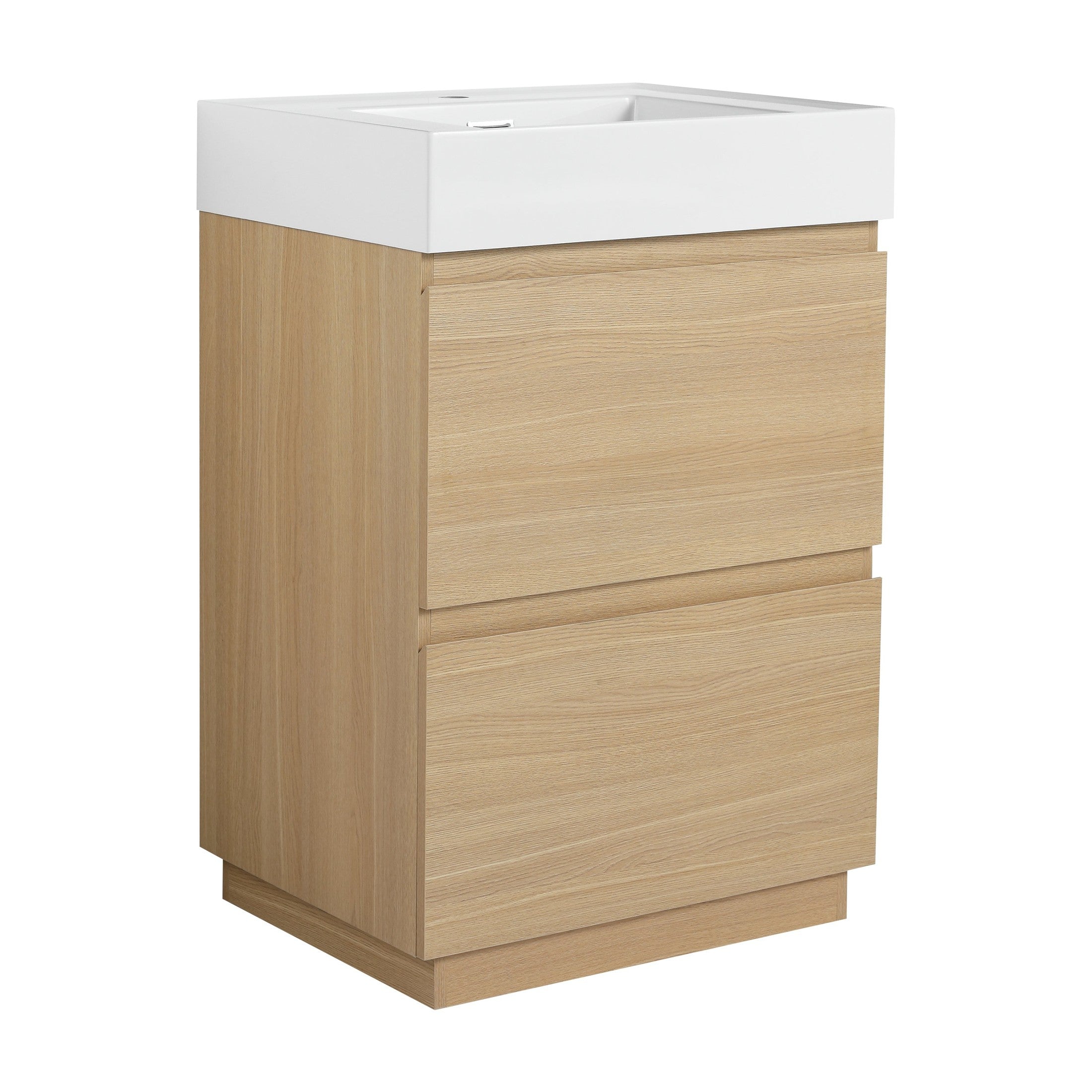 Modern 24' Bathroom Vanities with Single Sink Combo, Oak Finish, Engineered Wood, Double Drawer