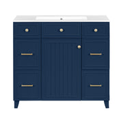 Transitional Blue Bathroom Vanity with Ceramic Sink, Solid Wood Frame, Soft Close Doors, Adjustable Shelves, 36'