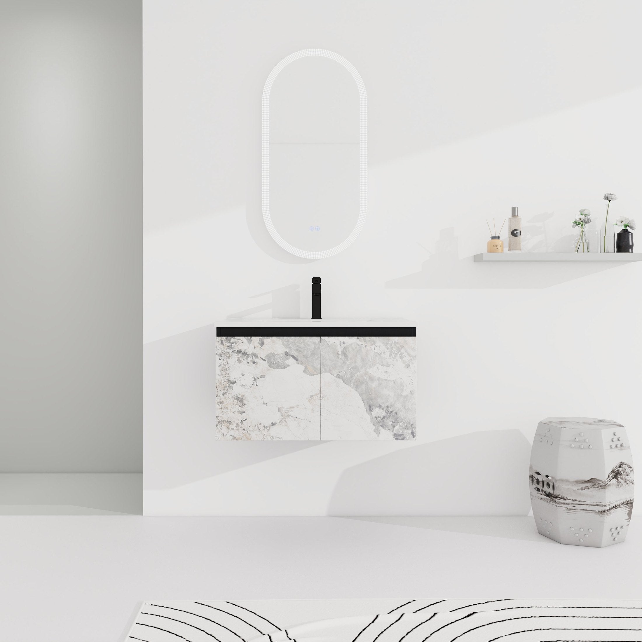 30'' Floating Wall-Mounted Bathroom Vanity With Ceramics Sink & Soft-Close Cabinet Door, KD-Package