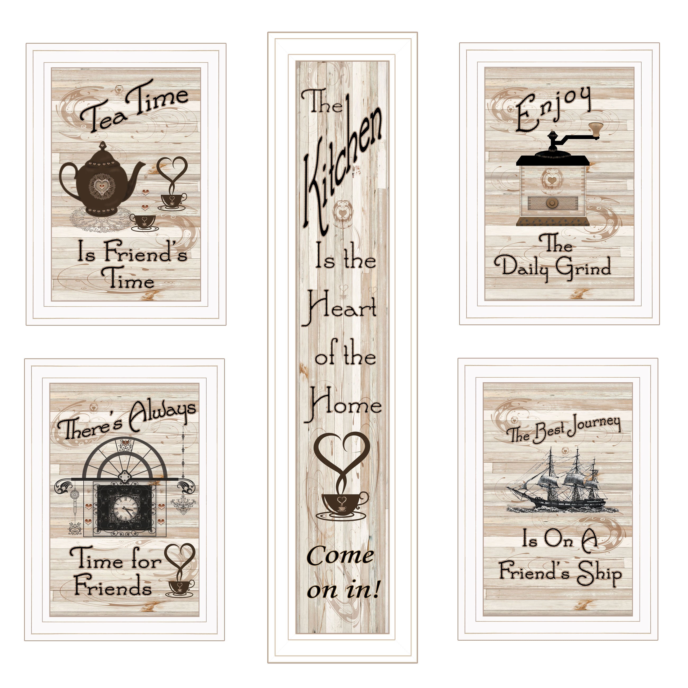 'Kitchen Friendship Collection' 5-Piece Vignette By Trendy Decor 4U, White Frame
