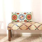 Decorative Suzani Embroidered Multicolor Lumbar Throw Pillow-26X14'
