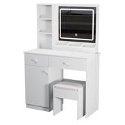 Fashion Vanity Desk with Mirror and Adjustable Lights, Makeup Table Set with 2 Drawers, White MDF, 35.43' x 15.75' x 51.97'