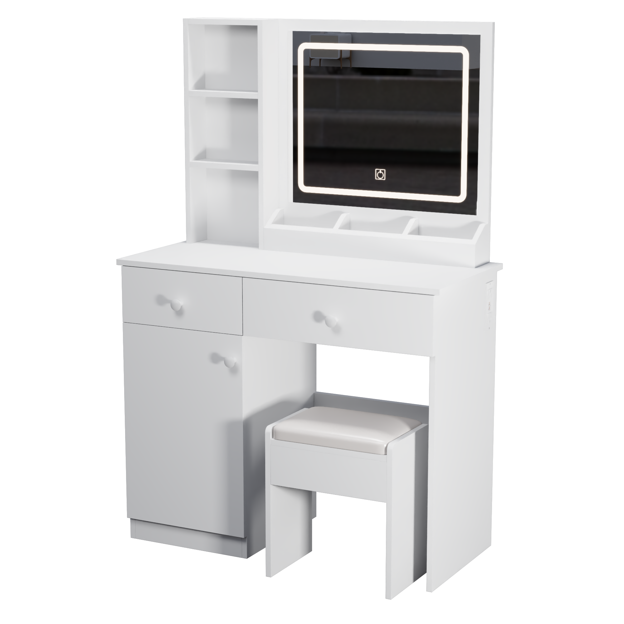 Fashion Vanity Desk with Mirror and Adjustable Lights, Makeup Table Set with 2 Drawers, White MDF, 35.43' x 15.75' x 51.97'