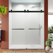 68-72*76 INCH Frameless Double Sliding Soft-Close Shower Doors, Bathroom Sliding Shower Door Glass Door,Shower Door ,(10mm) Thick SGCC Tempered Glass Door For Bathroom + Stainless Steel--Matte Black