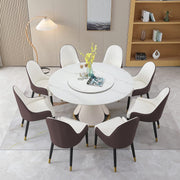 59.05'Modern Sintered stone dining table with 31.5' round turntable with wood and metal exquisite pedestal with 8pcs Chairs