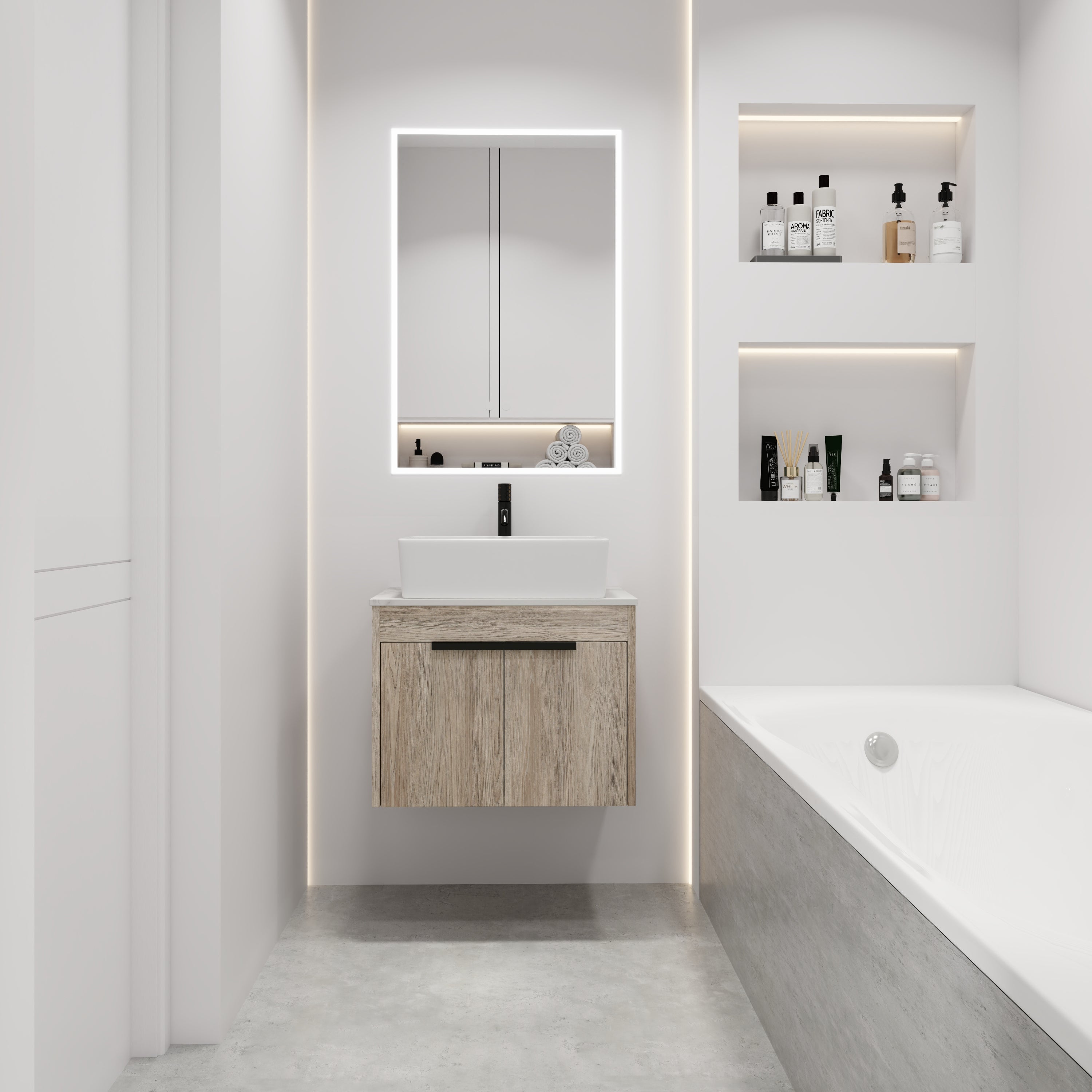 24 ' Modern Design Float Bathroom Vanity With Ceramic Basin Set,  Wall Mounted White Oak Vanity  With Soft Close Door,KD-Packing,KD-Packing,2 Pieces Parcel(TOP-BAB110MOWH)
