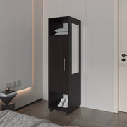 Black 1-Door Wardrobe with Mirror and Open Storage