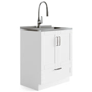 Reed - Deluxe 28' Laundry Cabinet with Pull-out Faucet and Stainless Steel Sink - Pure White