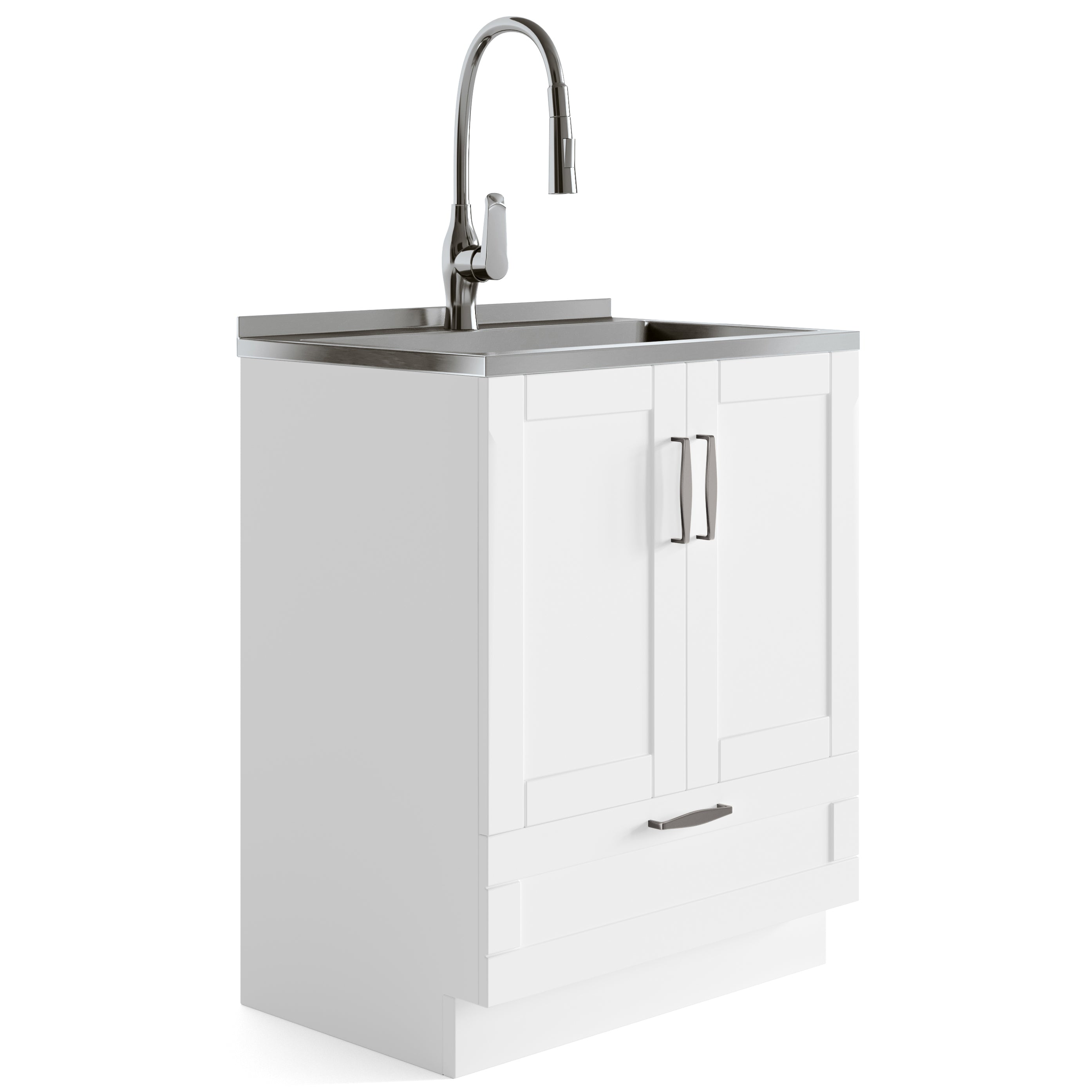 Reed - Deluxe 28' Laundry Cabinet with Pull-out Faucet and Stainless Steel Sink - Pure White