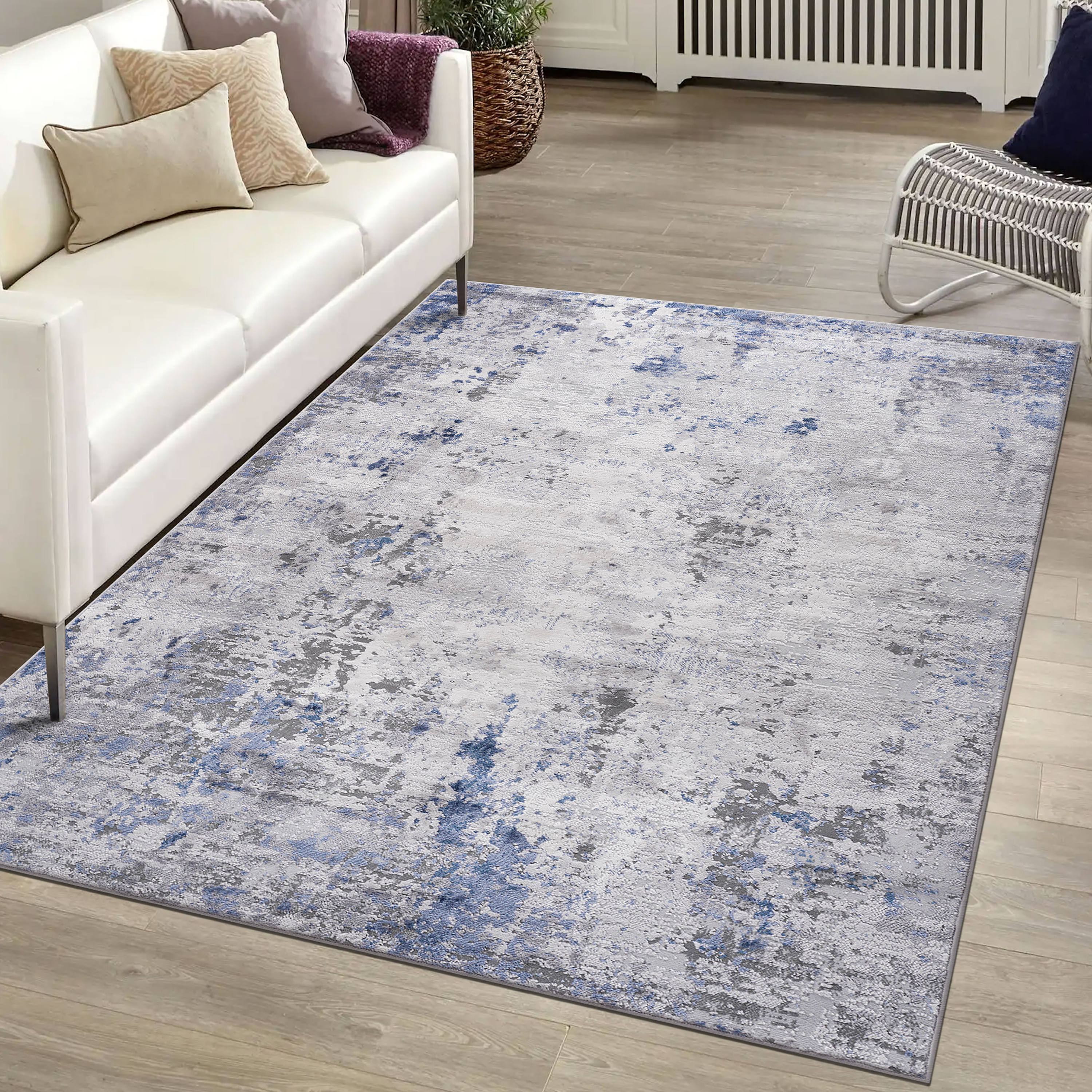 LOOM & LUXE Collection 8X10 Silver/Blue/Abstract Non-Shedding Living Room Bedroom Dining Home Office Stylish and Stain Resistant Area Rug